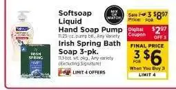 ShopRite Softsoap Liquid Hand Soap Pump / Irish Spring Bath Soap 3-pk offer