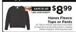 ShopRite Hanes Fleece Tops or Pants offer