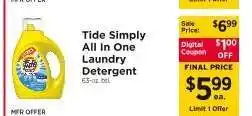 ShopRite Tide Simply All In One Laundry Detergent offer