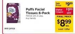 ShopRite Puffs Facial Tissues 6-Pack offer