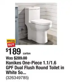 The Home Depot Hanikes One-Piece 1.1/1.6 GPF Dual Flush Round Toilet in White Soft Close Seat Included offer