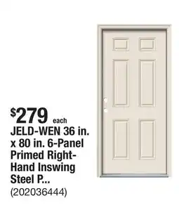 The Home Depot JELD-WEN 36 in. x 80 in. 6-Panel Primed Right-Hand Inswing Steel Prehung Front Door w/Brickmould offer