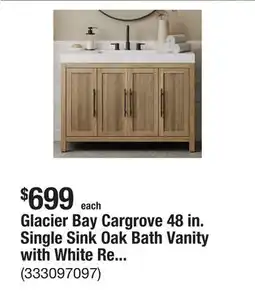 The Home Depot Glacier Bay Cargrove 48 in. Single Sink Oak Bath Vanity with White Resin Composite Top (Assembled) offer