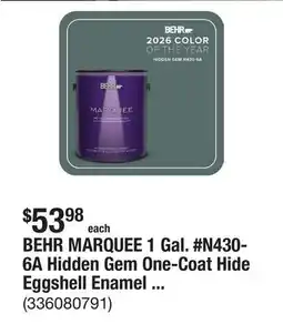 The Home Depot BEHR MARQUEE 1 Gal. #N430-6A Hidden Gem One-Coat Hide Eggshell Enamel Interior Paint and Primer offer
