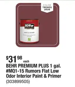 The Home Depot BEHR PREMIUM PLUS 1 gal. #MQ1-15 Rumors Flat Low Odor Interior Paint & Primer offer