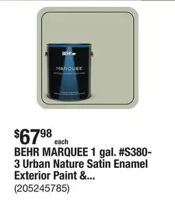 The Home Depot BEHR MARQUEE 1 gal. #S380-3 Urban Nature Satin Enamel Exterior Paint & Primer offer