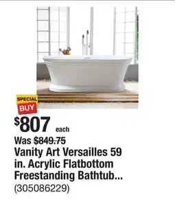 The Home Depot Vanity Art Versailles 59 in. Acrylic Flatbottom Freestanding Bathtub in White/Polished Chrome offer