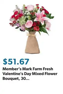 Sam's Club Member's Mark Farm Fresh Valentine's Day Mixed Flower Bouquet, 30 stems, choose color offer
