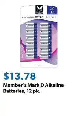 Sam's Club Member's Mark D Alkaline Batteries, 12 pk offer