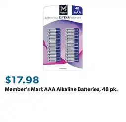Sam's Club Member's Mark AAA Alkaline Batteries, 48 pk offer