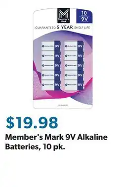 Sam's Club Member's Mark 9V Alkaline Batteries, 10 pk offer