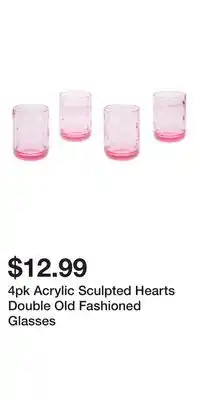 TJ Maxx 4pk Acrylic Sculpted Hearts Double Old Fashioned Glasses offer