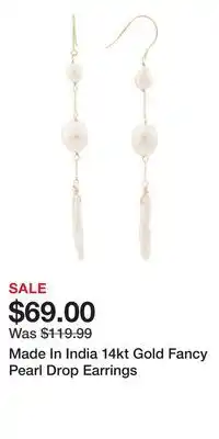 TJ Maxx Made In India 14kt Gold Fancy Pearl Drop Earrings offer