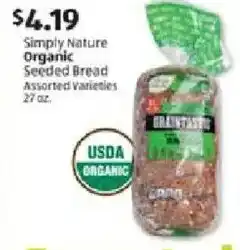 Aldi Simply Nature Organic Seeded Bread offer