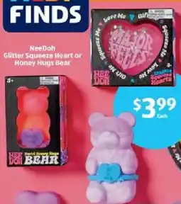 Aldi NeeDoh Glitter Squeeze Heart or Honey Hugs Bear offer