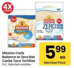 Albertsons Mission Carb Balance or Zero Net Carbs Taco Tortillas offer