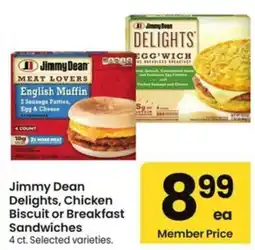 Albertsons Jimmy Dean Delights, Chicken Biscuit or Breakfast Sandwiches offer