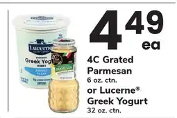 ACME 4C Grated Parmesan 6 oz. ctn. or Lucerne Greek Yogurt 32 oz. ctn offer