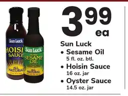 ACME Sun Luck • Sesame Oil 5 fl. oz. btl. • Hoisin Sauce 16 oz. jar • Oyster Sauce 14.5 oz. jar offer