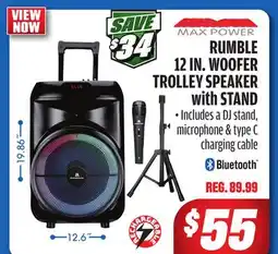 Big 5 Max Power Rumble 12 Woofer Bluetooth Trolley Speaker with Stand offer
