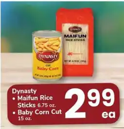 Safeway Dynasty Maifun Rice Sticks & Baby Corn Cut offer