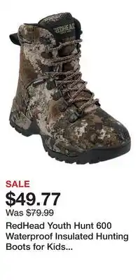 Cabela's RedHead Youth Hunt 600 Waterproof Insulated Hunting Boots for Kids - TrueTimber Strata - 11 Kids offer