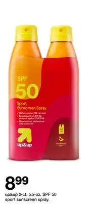 Target up&up 2-ct. 5.5-oz. SPF 50 sport sunscreen spray offer