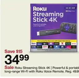 Target Roku Streaming Stick 4K | Powerful & portable long - range Wi - Fi with Roku Voice Remote offer