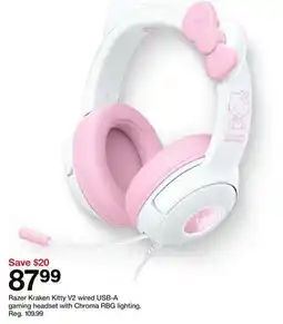 Target Razer Kraken Kitty V2 wired USB-A gaming headset with Chroma RBG lighting offer