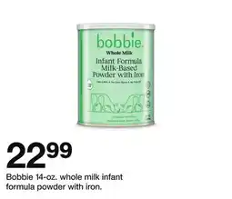 Target Bobbie 14-oz. whole milk infant formula powder with iron offer