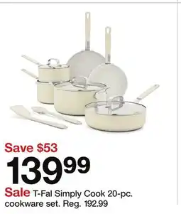 Target T-Fal Simply Cook 20-pc. cookware set offer