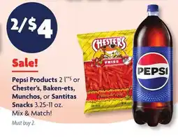 Family Dollar Pepsi Products 2 l**§ or Chester's, Baken-ets, Munchos, or Santitas Snacks 3.25-11 oz offer