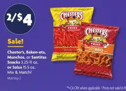 Family Dollar Chester's, Baken-ets, Munchos, or Santitas Snacks 3.25-11 oz. or Salsa 15.5 oz offer