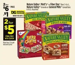 Dollar General Nature Valley , Mott's or Fiber One Bars, Nature Valley Granola or General Mills Cereal Bars offer