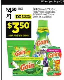 Dollar General Gain Flings! TM Liquid Fabric Softener or Sheets offer