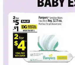 Dollar General Pampers Sensitive Wipes offer