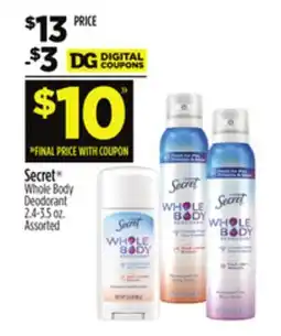 Dollar General Secret Whole Body Deodorant offer