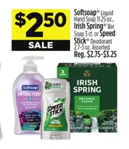 Dollar General Softsoap Liquid Hand Soap, Irish Spring Bar Soap or Speed Stick Deodorant offer
