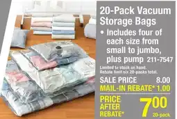 Menards 20-Pack Vacuum Storage Bags offer