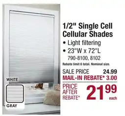 Menards 1/2 Single Cell Cellular Shades offer