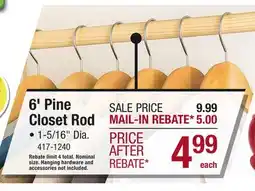 Menards 6' Pine Closet Rod offer