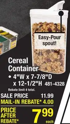 Menards Cereal Container offer