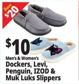 Ocean State Job Lot Men's & Women's Dockers, Levi, Penguin, IZOD & Muk Luks Slippers offer