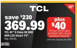 Meijer TCL 65 S Class 4K UHD HDR LED Smart TV offer