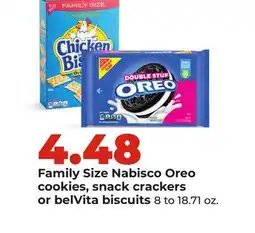 Hy-Vee Family Size Nabisco Oreo cookies, snack crackers or belVita biscuits offer