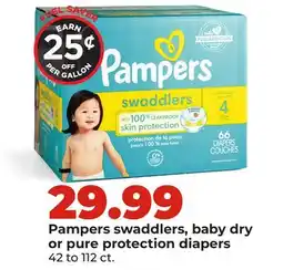 Hy-Vee Pampers swaddlers, baby dry or pure protection diapers offer