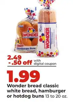 Hy-Vee Wonder bread classic white bread, hamburger or hotdog buns offer