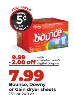 Hy-Vee Bounce, Downy or Gain dryer sheets offer