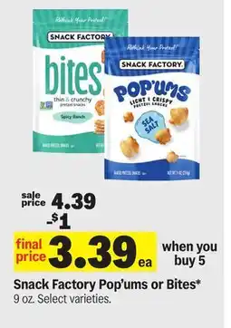 Meijer Snack Factory Pop' ums or Bites offer