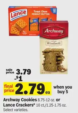 Meijer Archway Cookies 8.75-12 oz. or Lance Crackers* 10 ct./1.25-1.75 oz offer